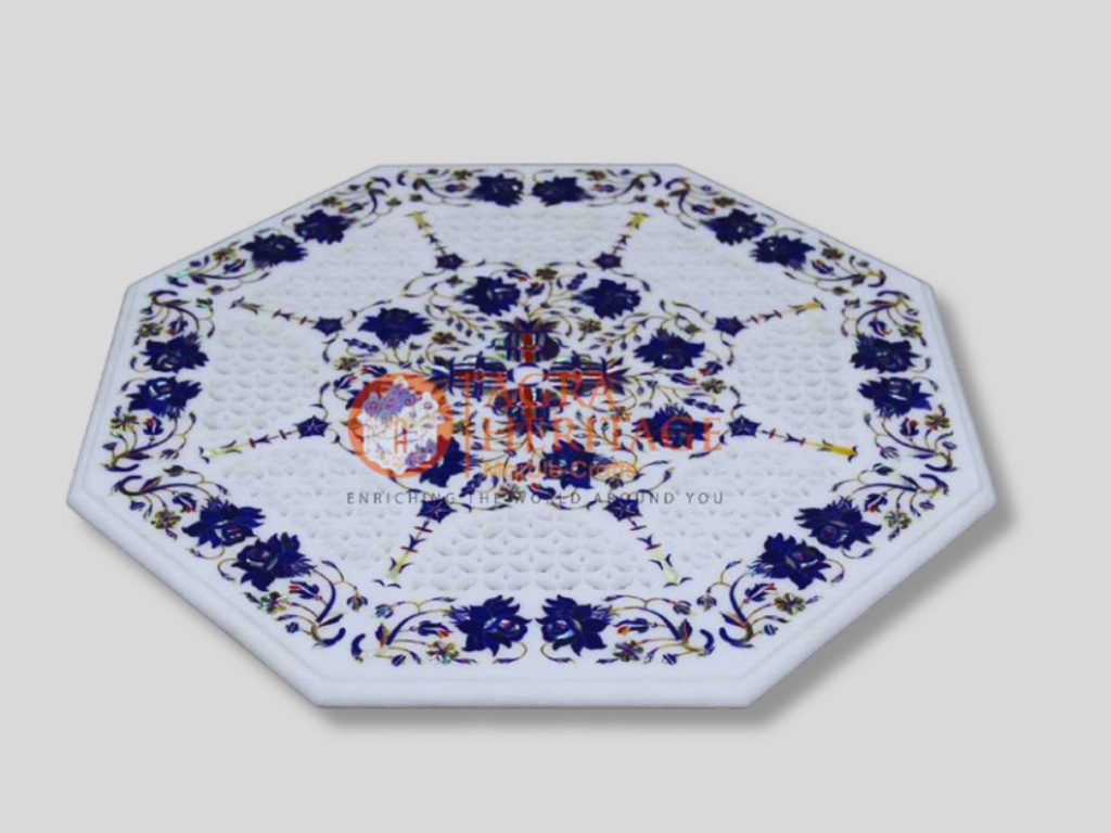 Top Coffee Table Lapis Inlay Gemstone Pietradura Art